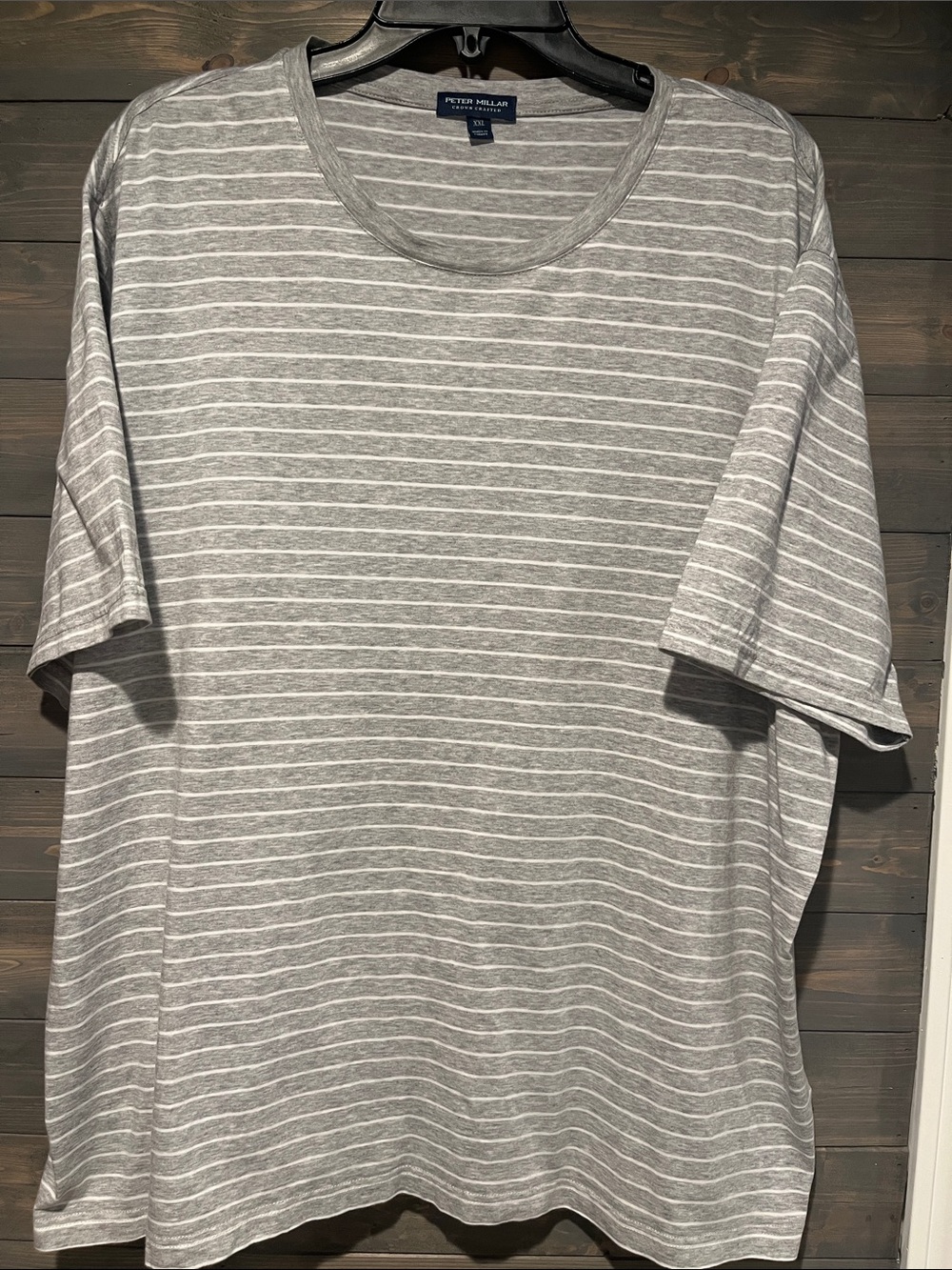 Peter Millar Gray and White Striped Short-Sleeve Crew Shirt XXL